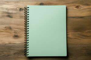 AI generated Natural touch Top view notebook resting gently on the wooden floor photo