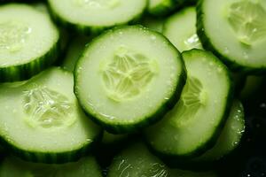 AI generated Freshness captured close up of cucumber slice in a bowl photo