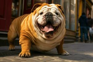 AI generated Chubby street dog exudes joy and contentment, capturing hearts with its plumpness photo