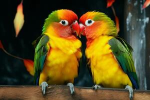 AI generated Colorful companions Closeup view highlights the beauty of love birds photo