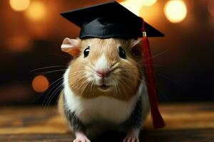 AI generated Dapper graduate guinea pig wears a cap, showcasing academic accomplishment with adorable flair photo