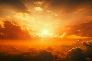 AI generated Atmospheric radiance Bright sun and cloud formation on orange sky photo