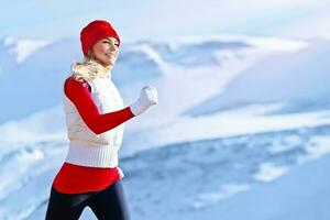 Healthy girl running outdoor photo