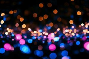 AI generated Bokeh brilliance Unfocused colorful lights create an abstract spectacle on black photo