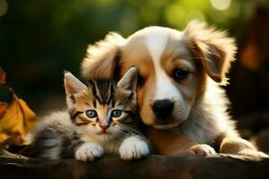 AI generated Adorable team a kitty and puppy unite in play, showcasing irresistible cuteness photo