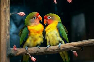 AI generated Closeup magic Colorful and beautiful love birds captivate the eye photo