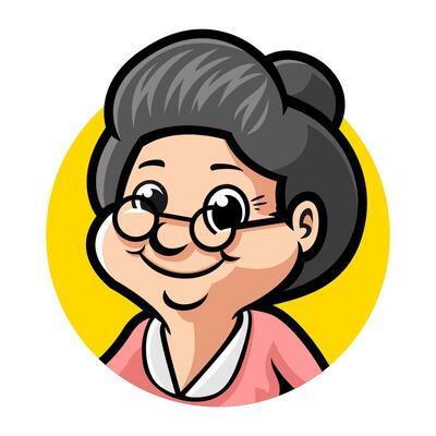 GRANDMA WITH GLASSES MASCOT LOGO