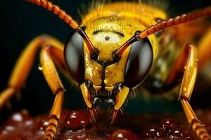 ai generado naturalezas maravilla un macro insecto retrato conjunto en contra un texturizado hoja foto