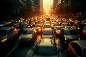 AI generated Urban standstill a traffic jam blurs the road, causing a chaotic visual spectacle photo