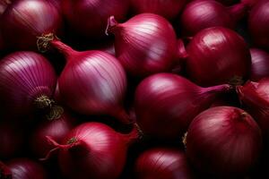 AI generated Culinary artistry a top view of red onions forms a vibrant and appetizing arrangement photo