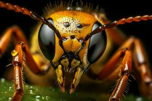 ai generado naturalezas maravilla un macro insecto retrato conjunto en contra un texturizado hoja foto