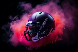 AI generated Neon mist envelops the iconic American football, creating an electrifying and captivating spectacle photo