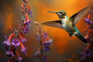 AI generated Floral dance hummingbirds portrait adorned with vibrant, blooming flowers photo