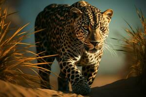 AI generated Powerful elegance a leopard portrayed majestically in the forest photo