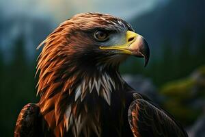 AI generated Majestic forest scene an eagles portrait against a natural backdrop photo