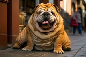 AI generated Plump and happy, a street wandering dog charms with its delightful, endearing chubbiness photo