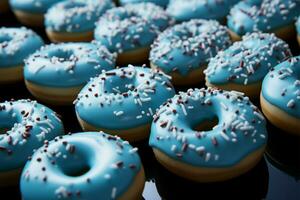 AI generated Blue donuts form a mesmerizing pattern, creating a delicious and visually appealing background photo