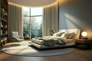 AI generated Modern bedroom interior in an apartment with luxury furniture, Scandinavian concept photo