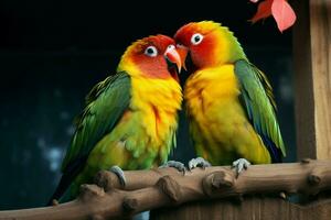 ai generado amor aves de cerca revela vibrante y hermosa formación de colores foto