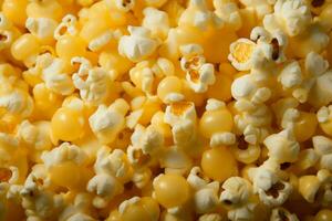 AI generated Poppable delight a background adorned with popcorn kernels exudes a playful and inviting vibe photo