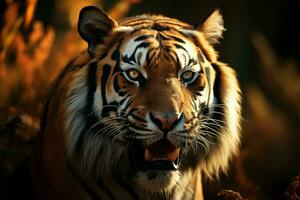 AI generated Natures royalty a detailed tiger portrait in the heart of the forest photo