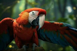 AI generated Exotic allure macaws portrait set against a backdrop of the forest photo