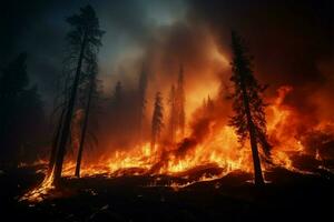 AI generated Ecological disaster Uncontrolled flames lead to a widespread forest fire photo