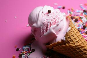 ai generado postre deleite un aves ojo ver capturas hielo crema en rosado foto