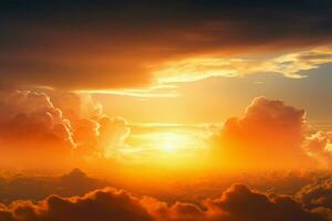 AI generated Sky panorama Orange sky adorned with the brilliance of sun and clouds photo