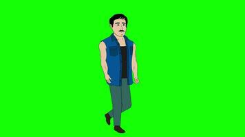 Indian men walk-cycle green screen cartoon animation video Free Video