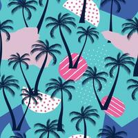 Abstract Floral coconut trees seamless pattern with leaves. tropical background vector