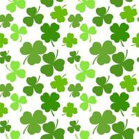 Clover leaves seamless pattern. Shamrock vector background for Irish St. Patrick Day. Spring holiday illustration with green trefoils on white background.