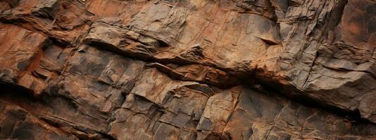 ai generado oscuro rojo naranja marrón rock textura con grietas de cerca. áspero montaña superficie. Roca granito foto