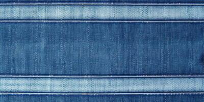 AI generated Blue denim background with striped borders. Navy color denim jeans fabric texture. Copy space for photo