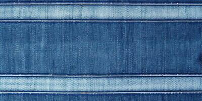 AI generated Blue denim background with striped borders. Navy color denim jeans fabric texture. Copy space for photo