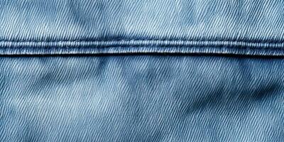 AI generated Blue denim background with a seam. Light blue color denim jeans fabric texture. Copy space for text photo