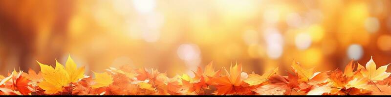 AI generated Colorful universal natural panoramic autumn background for design with orange leaves and blurred photo