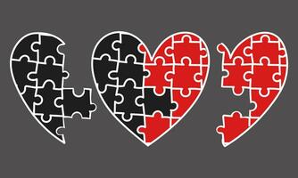 Set of hearts, a puzzle, to collect a puzzle. Icons or symbols highlighted on a white background. Love, romance and relationships. Valentine's Day, picking up the pieces of love. halves of the puzzle vector