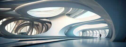 AI generated Beautiful modern futuristic building interior architecture photo