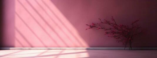 AI generated Empty pink wall with beautiful chiaroscuro. Elegant minimalist background for product presentation photo
