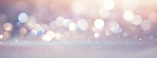 AI generated Beautiful festive background image with sparkles and bokeh in pastel pearl and silver colors. photo