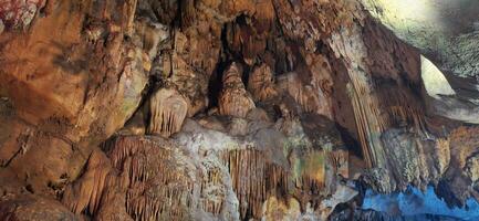 Stalactites and stalagmites inside the cave. photo