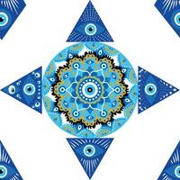 Evil eye mandala seamless pattern. Symbol of protection, Turkish souvenir vector