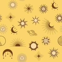 Magic seamless pattern with constellations, sun, moon, magic eyes, clouds and stars. Mystical esoteric vector