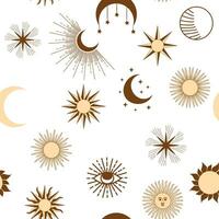 Magic seamless pattern with constellations, sun, moon, magic eyes, clouds and stars. Mystical esoteric vector