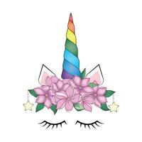 Cute unicorn head with flower crown. vector