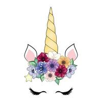 Cute unicorn head with flower crown. vector