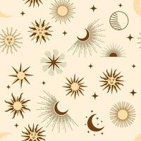 Magic seamless pattern with constellations, sun, moon, magic eyes, clouds and stars. Mystical esoteric vector