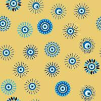 Evil eye Heavenly seamless pattern with suns, moons, stars, palms. For textiles, souvenirs, household goods. vector