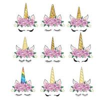 Cute unicorn head with flower crown. vector